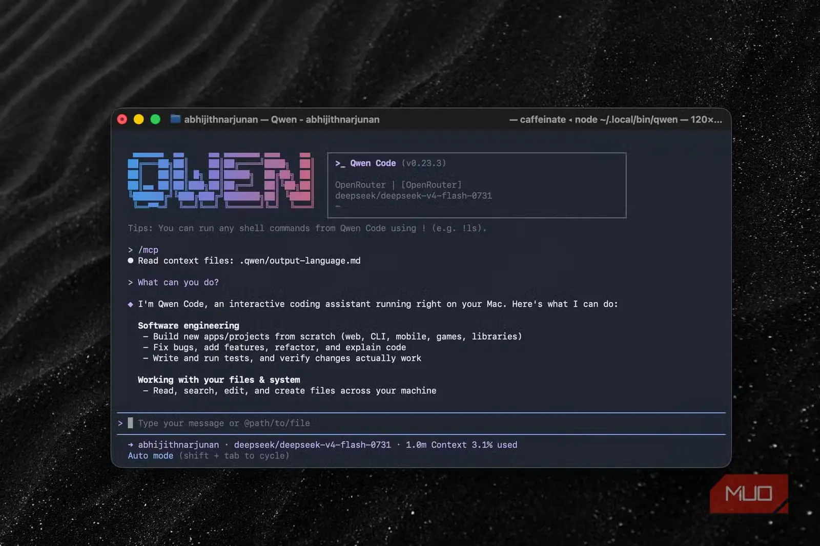نمای آغازین رابط کاربری Qwen Code