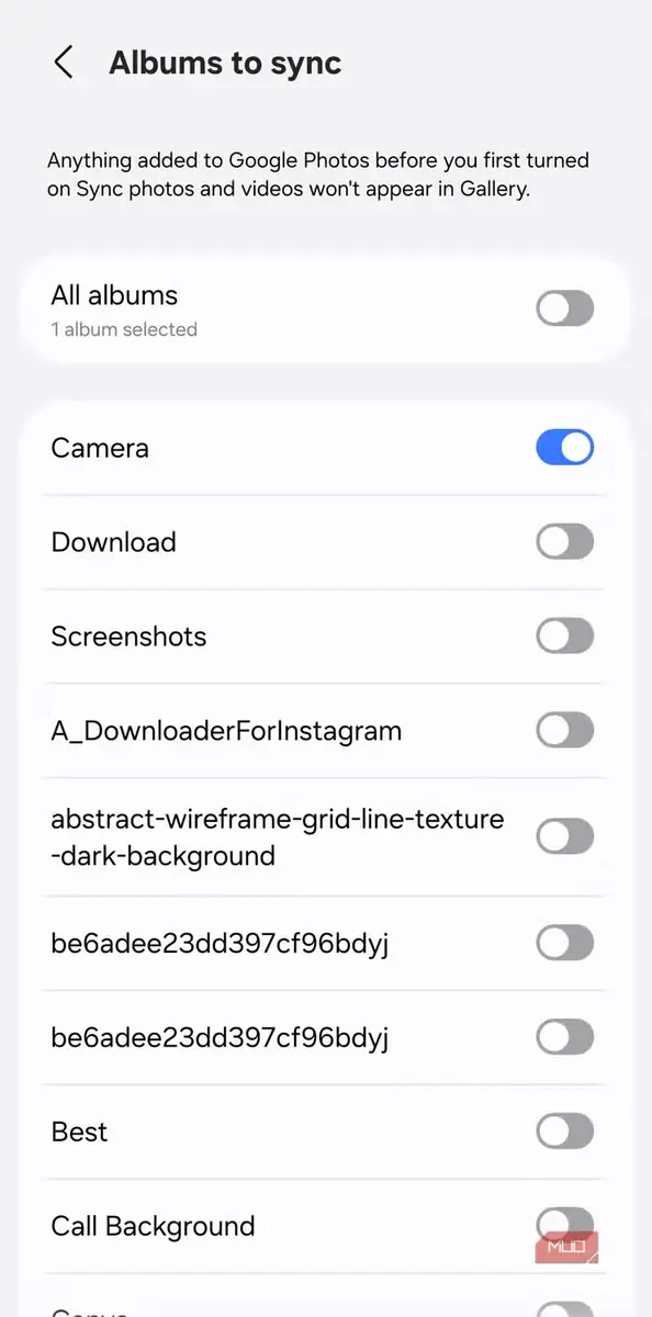 تنظیمات همگامسازی حساب Google در برنامه Samsung Gallery