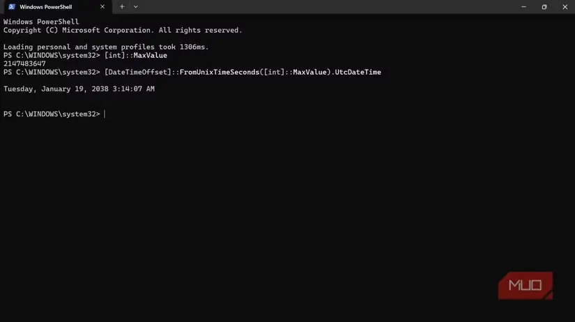 پنجرهٔ خط فرمان Windows PowerShell در حال نمایش متن