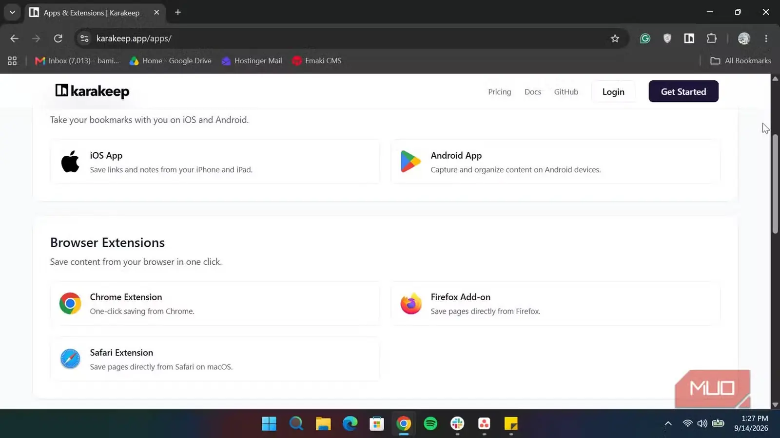 صفحهٔ برنامه و افزونهٔ Karakeep
