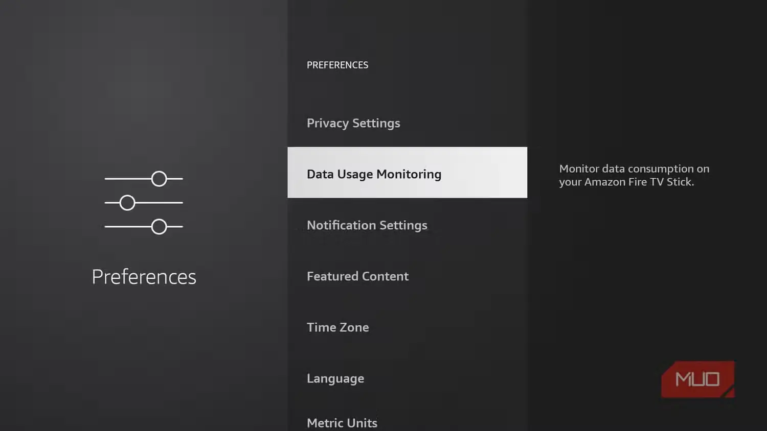منوی پایش مصرف داده در Fire TV Stick