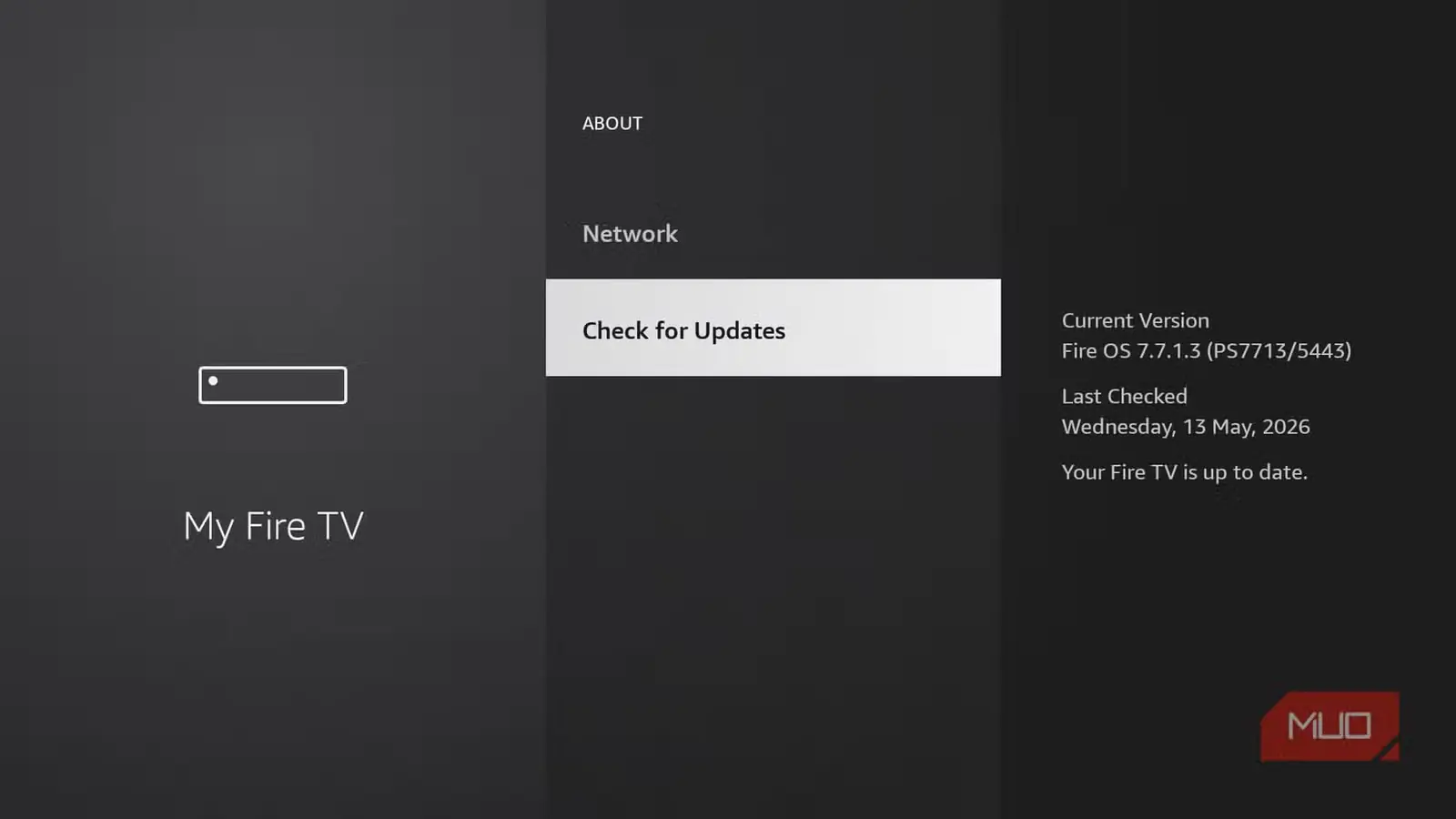 منوی به‌روزرسانی نرم‌افزار در Fire TV Stick