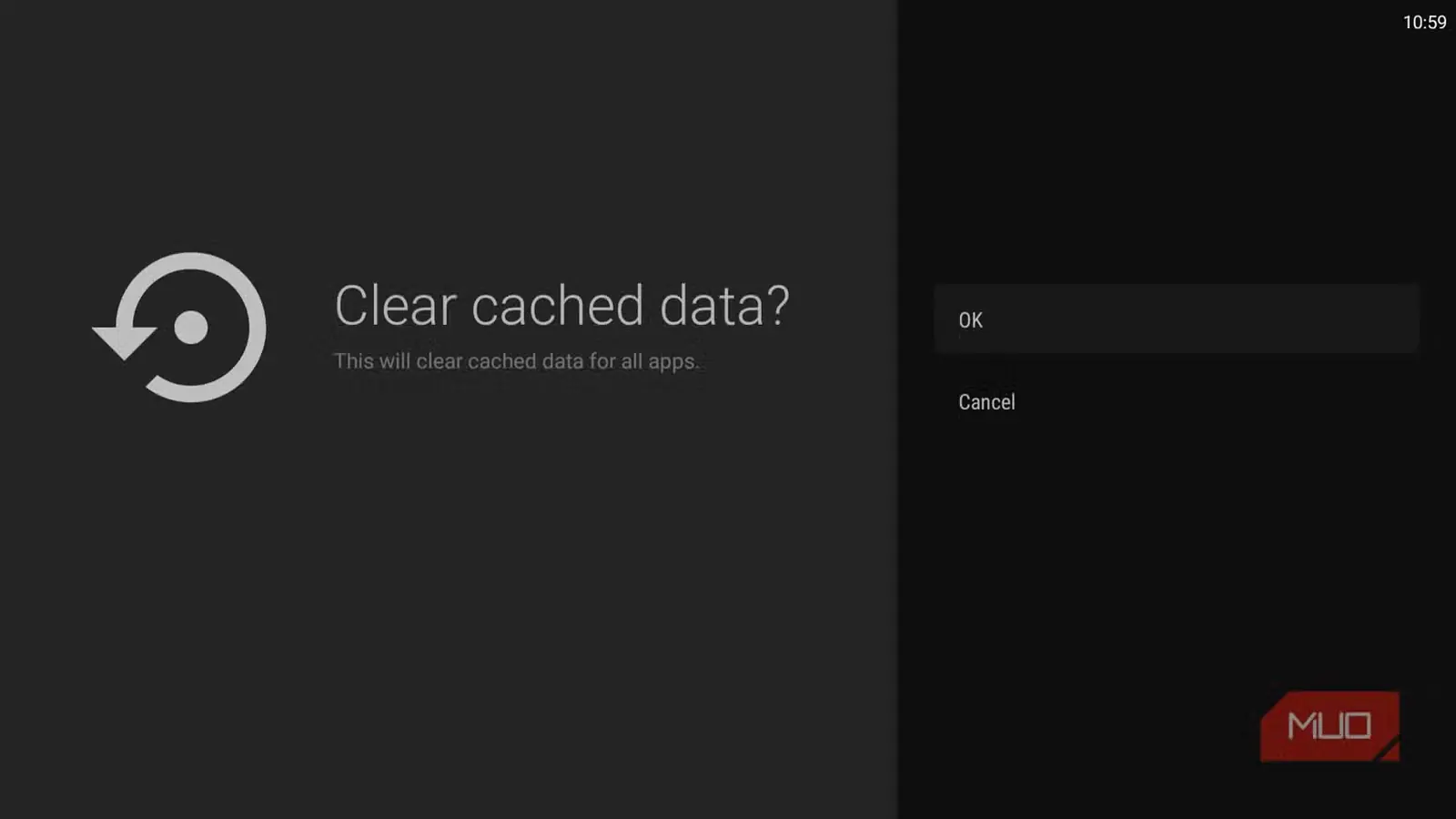 گزینهٔ پاککردن حافظهٔ نهان در Android TV