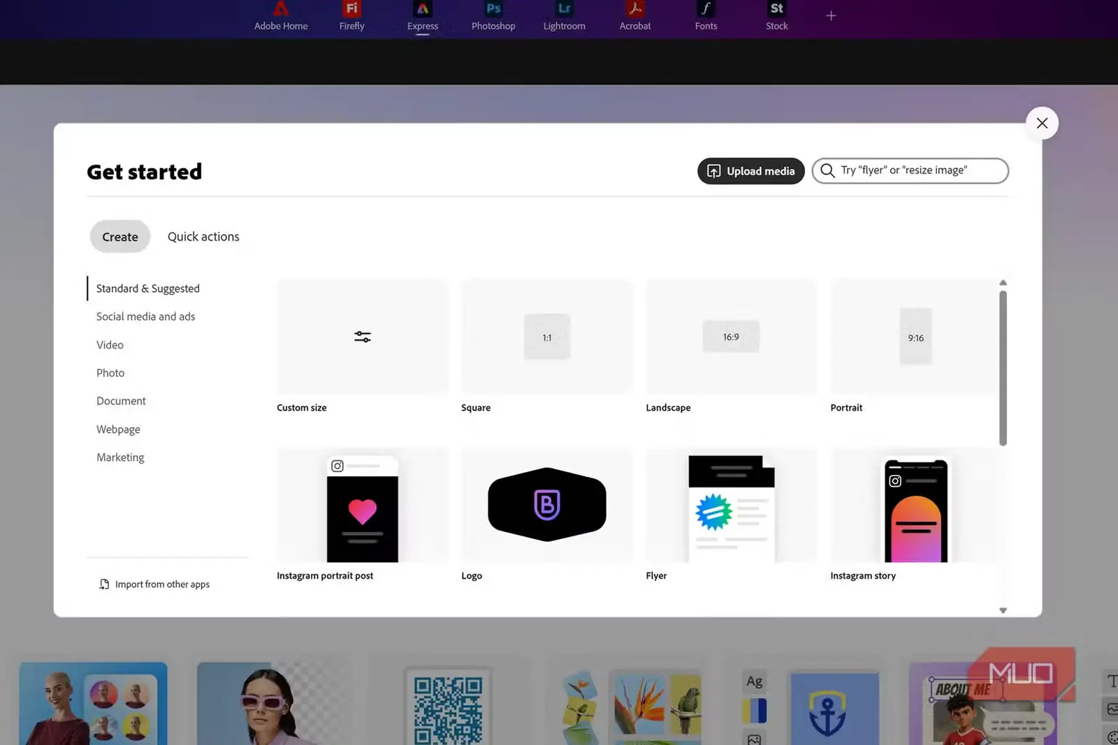 صفحهٔ آغاز کار با Adobe Express، مرحلهٔ 3