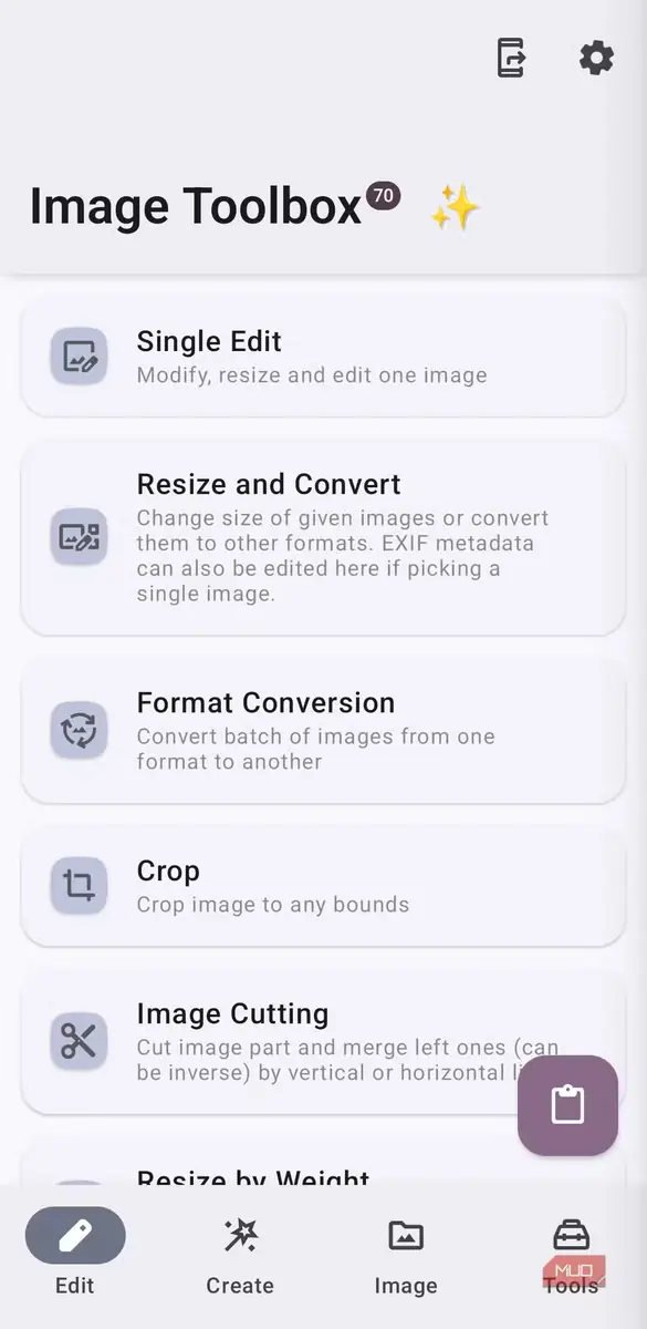 نمای برنامه Image Toolbox در گوشی اندرویدی