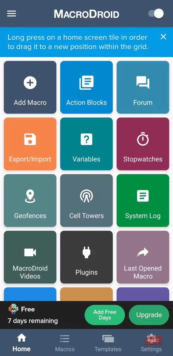 نمای برنامه MacroDroid در گوشی اندرویدی