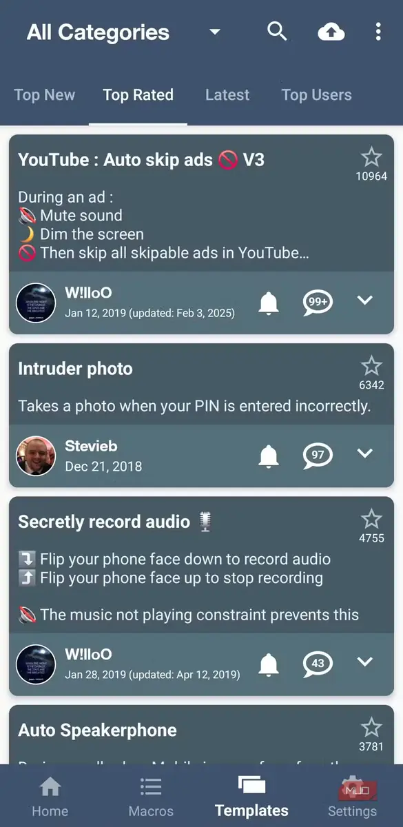 الگوهای آماده برنامه MacroDroid در اندروید