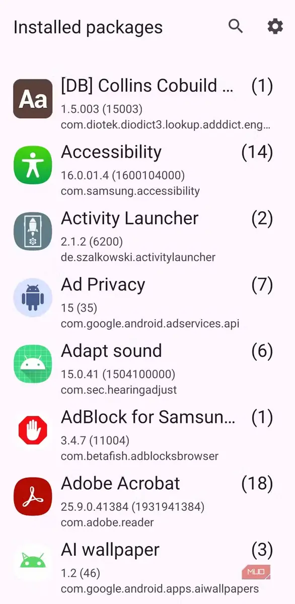 صفحه اصلی برنامه Activity Launcher