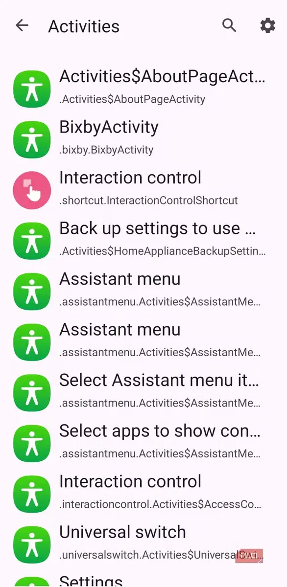 گزینههای فعالیت در برنامه Activity Launcher