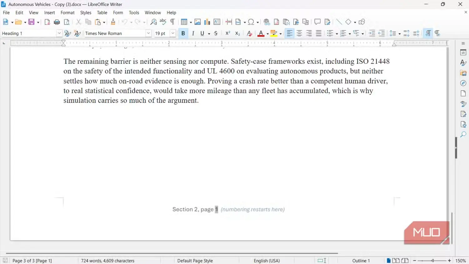 صفحه پایانی گزارش خودروی خودران در LibreOffice Writer
