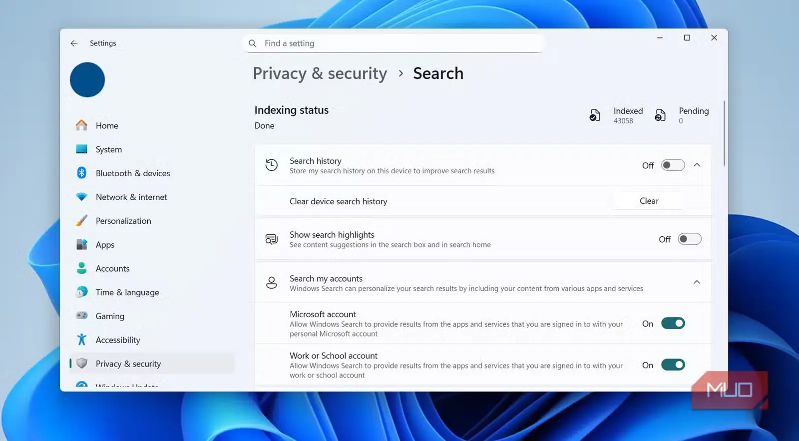 خاموشکردن برجستهسازی جستوجو در Windows 11