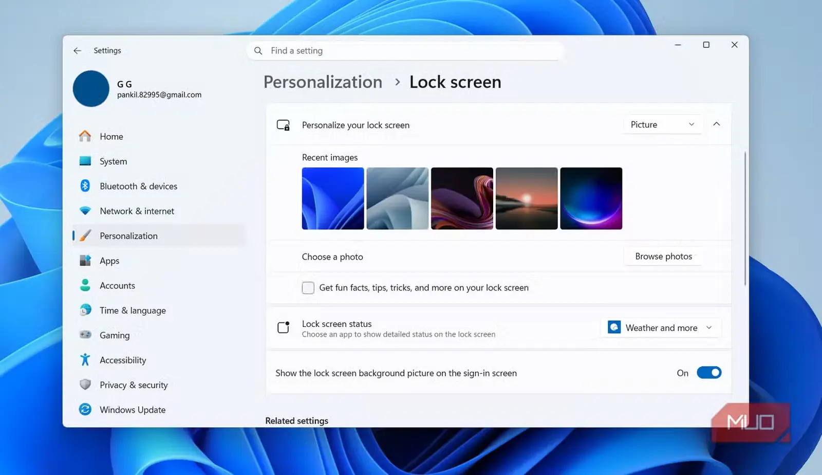 تنظیمات صفحه قفل Windows 11