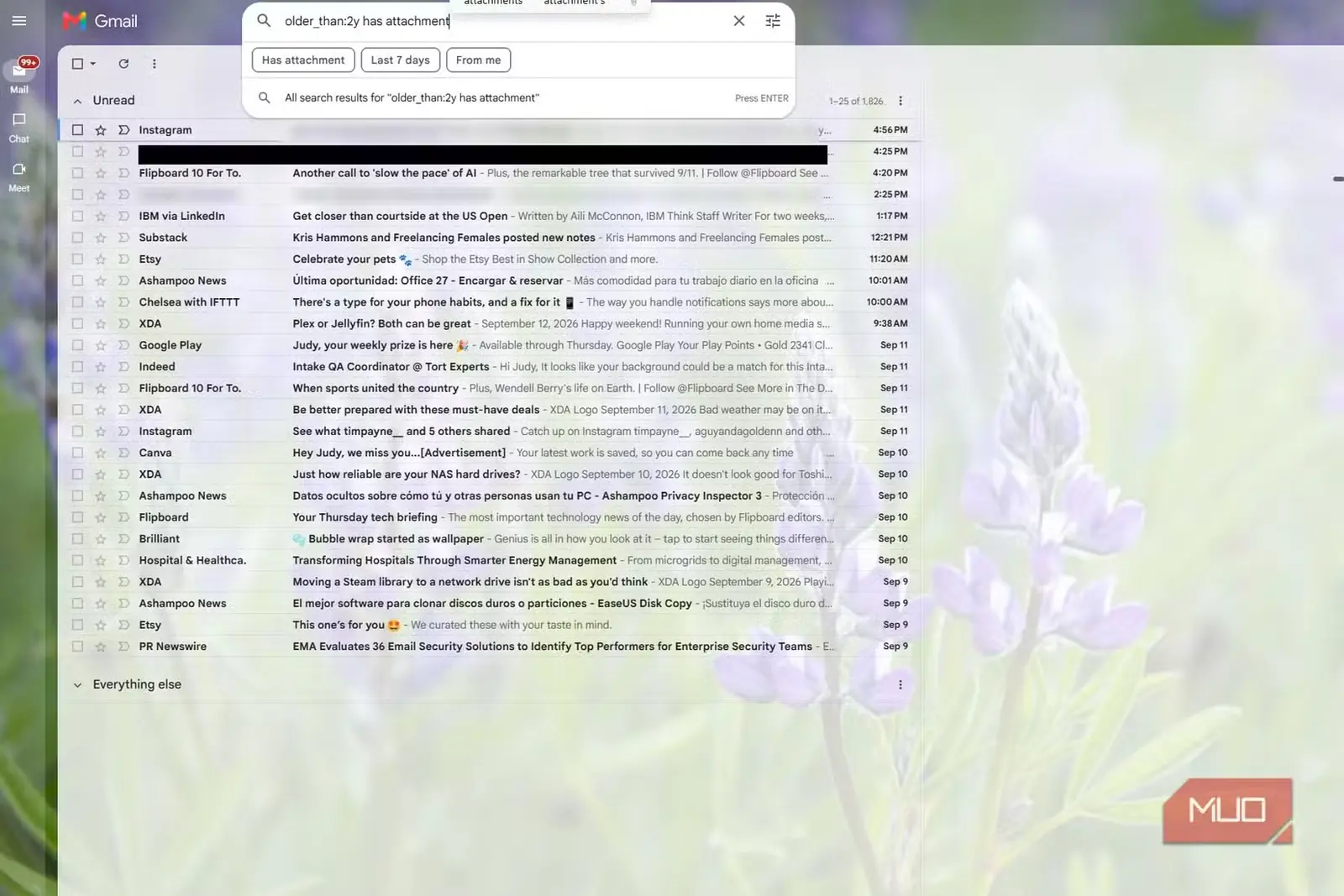 صندوق ورودی Gmail شامل رایانامههای قدیمیتر از 2 سال