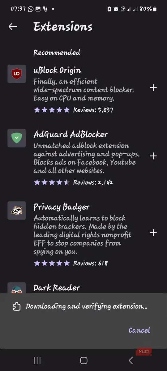 بارگیری و راستیآزمایی افزونه در Firefox Android