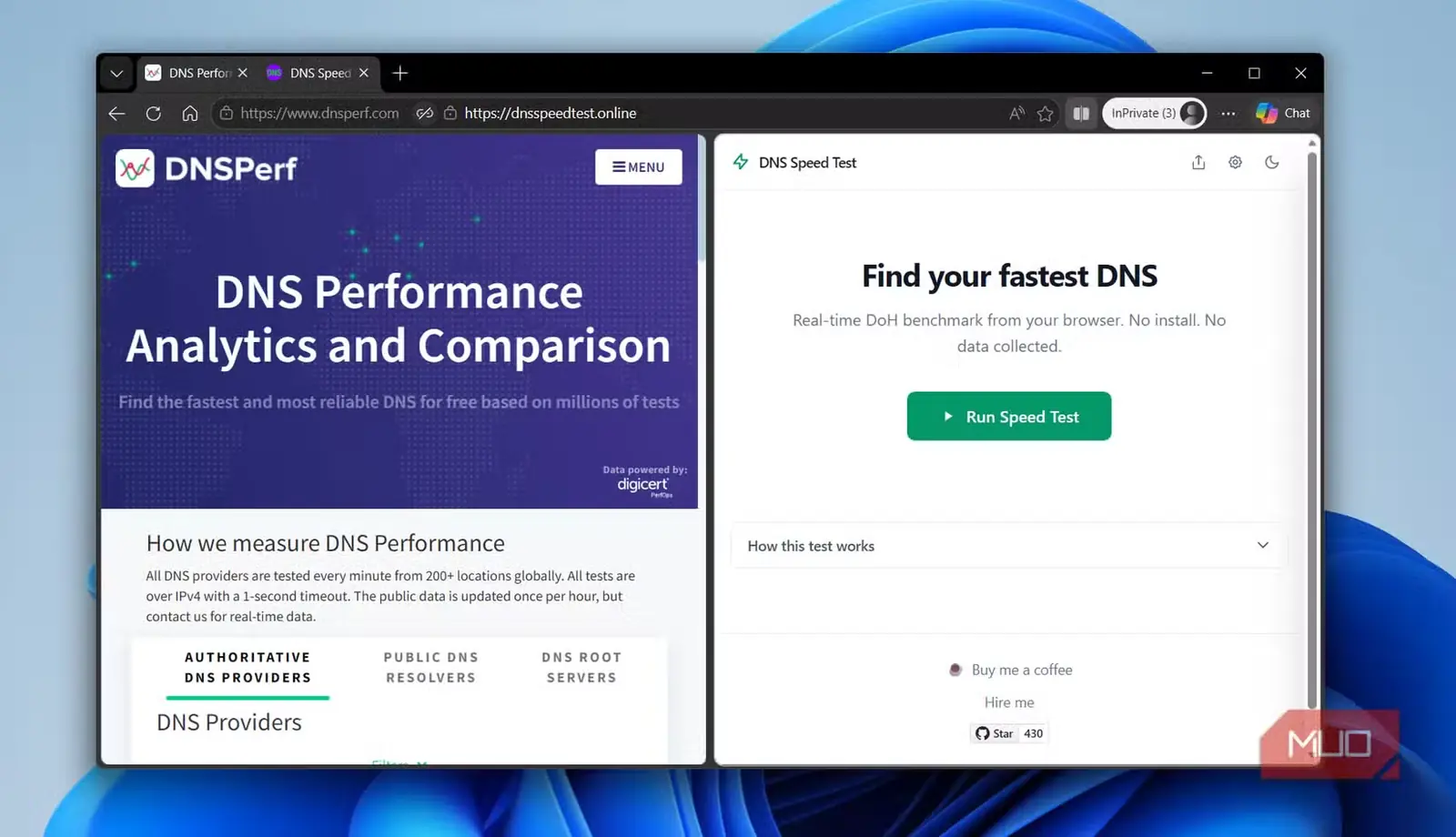 وبسایتهای سنجش سرعت DNSPerf و DNS Speed Test