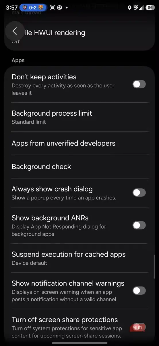 گزینههای توسعهدهندگان Android برای تنظیم برنامهها