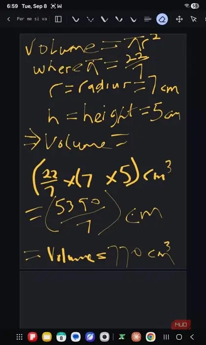 حل یک معادله ریاضی بهصورت دستنویس در xnotes