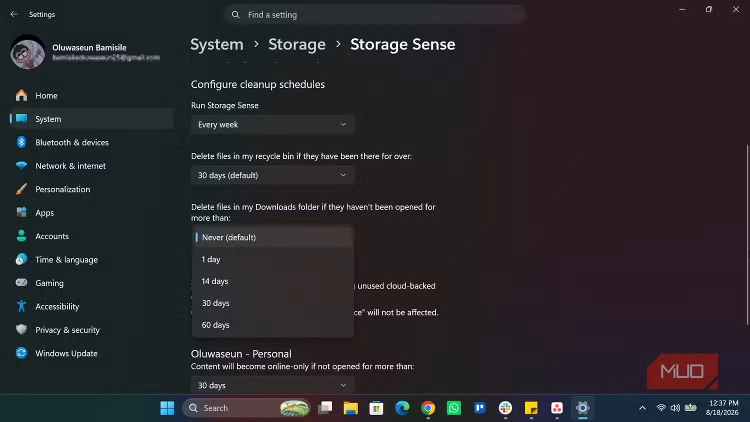 پیکربندی حسگر ذخیرهسازی در Windows