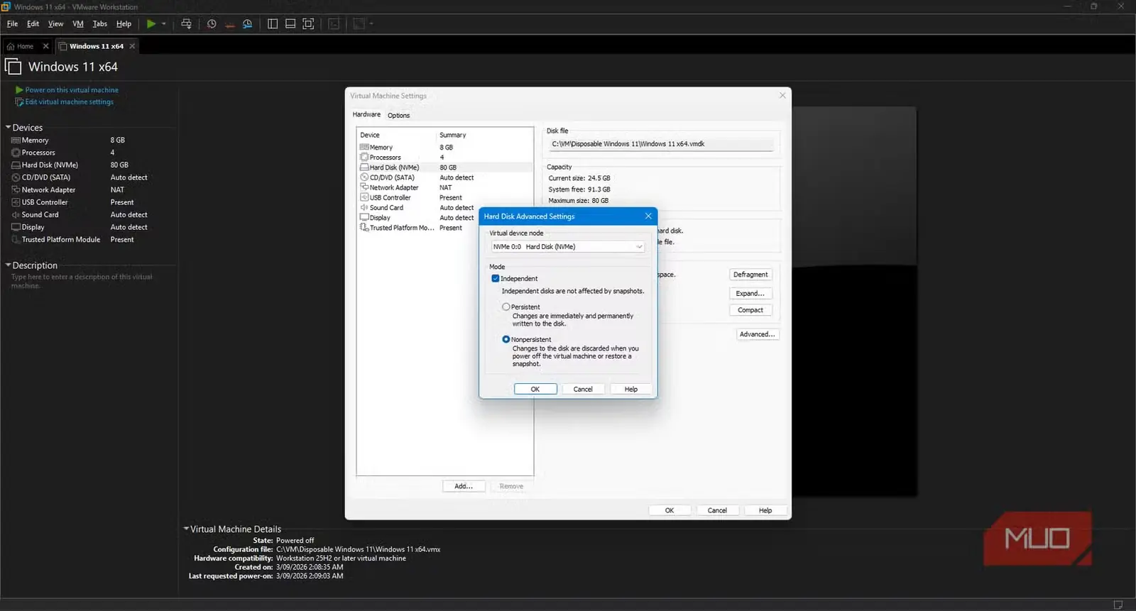 فعالسازی دیسک مستقل و حالت ناپایدار در VMware Workstation Pro
