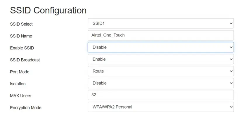 غیرفعال‌کردن پیکربندی SSID