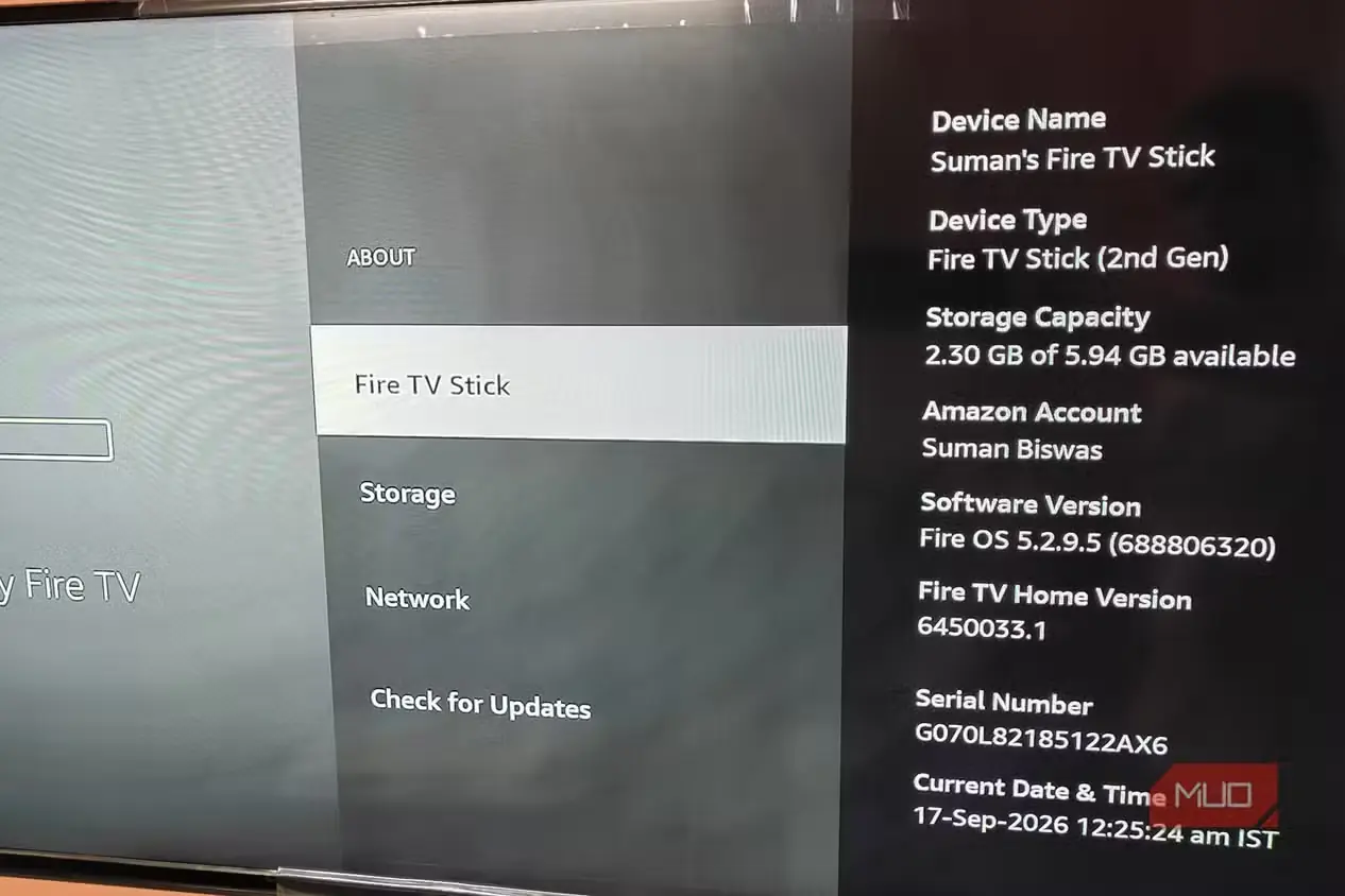 صفحه «درباره» در Fire TV Stick