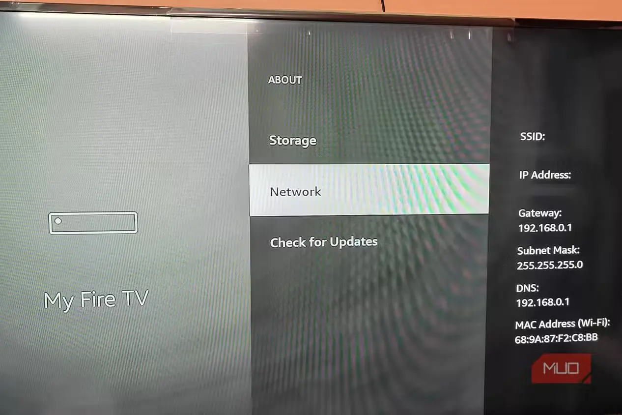 صفحه تنظیمات شبکه در Fire TV Stick