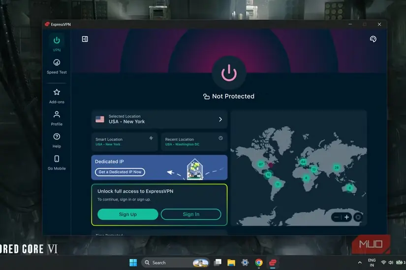 برنامه ExpressVPN روی رایانه ویندوزی