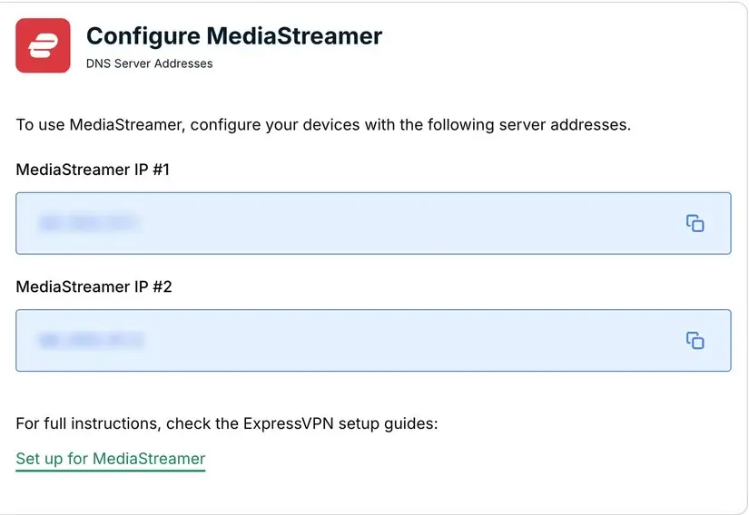 نمونه تنظیمات DNS سرویس MediaStreamer در ExpressVPN
