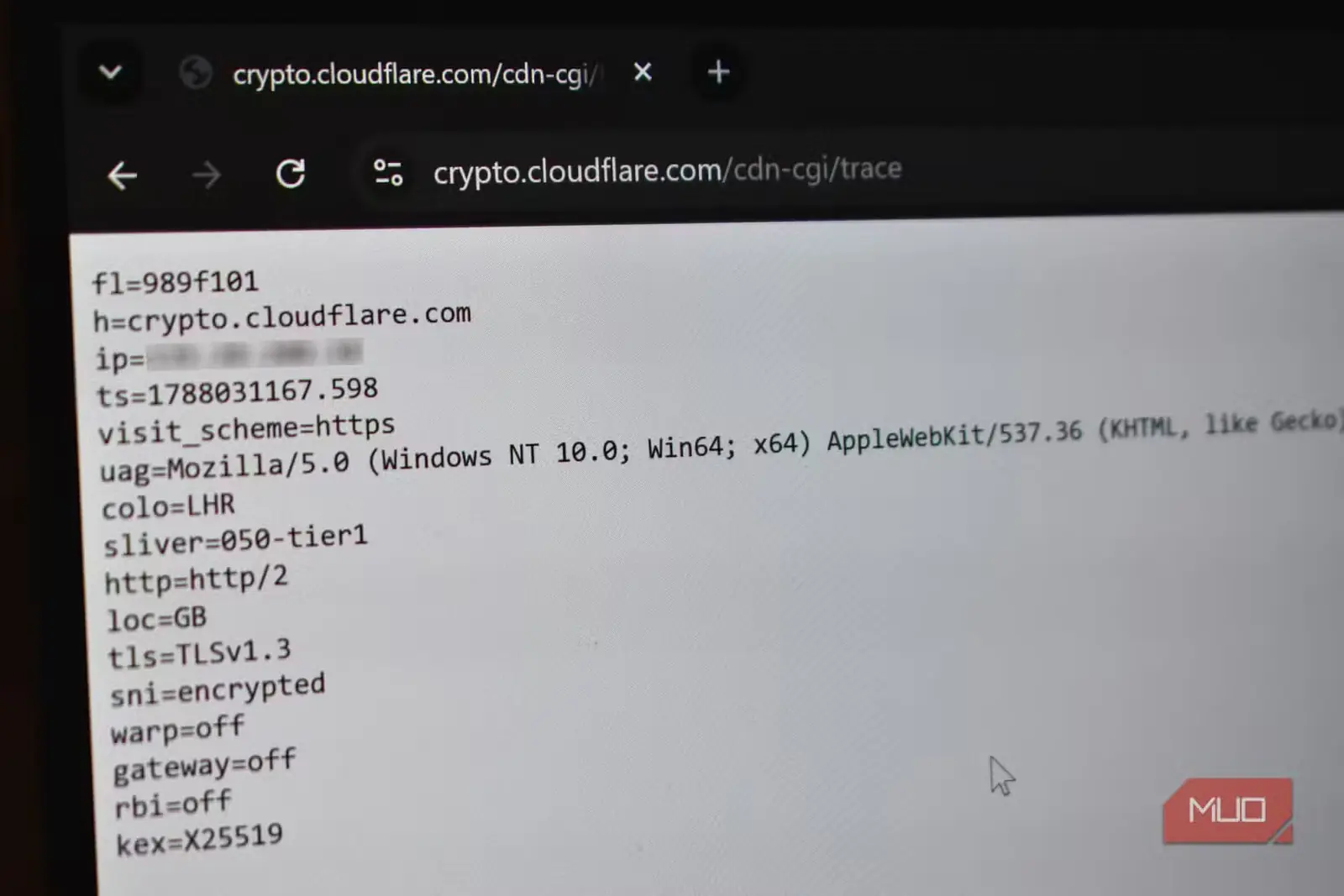 نمایش نتیجه مثبت در وبسایت آزمایش Encrypted Client Hello