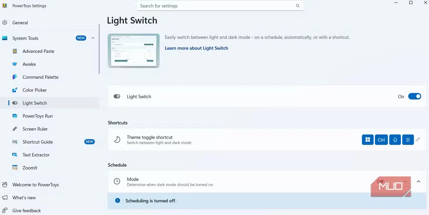 ابزار Light Switch در مجموعه PowerToys