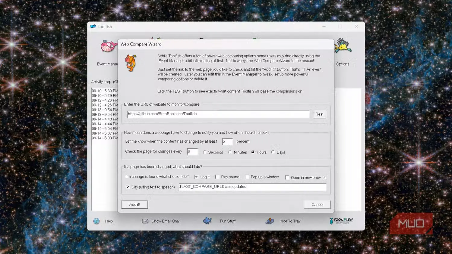 رابط راهاندازی Web Compare Wizard در Toolfish