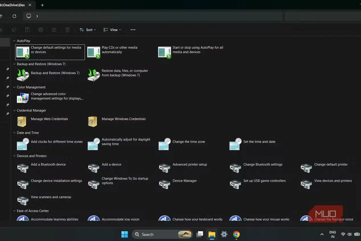 پوشهٔ God Mode در کنار بخش تنظیمات