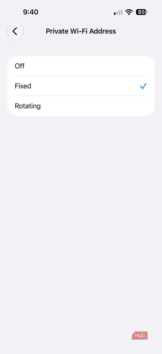 نمای تنظیمات وایفای گوشی iPhone