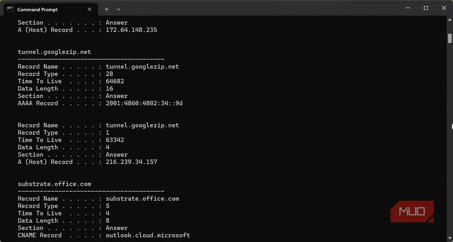نتایج تکمیلی فرمان IPconfig
