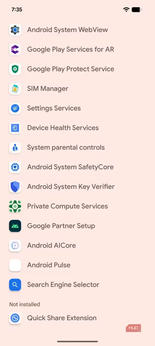 نمایی از صفحه بهروزرسانی خدمات سیستم در Google Pixel 8