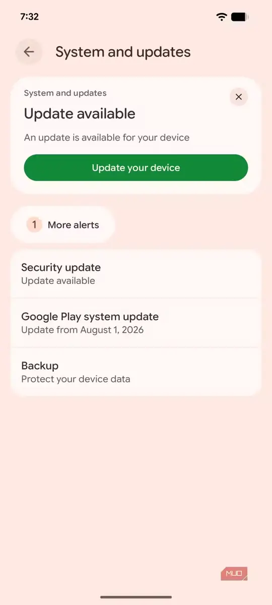 نمایی از صفحه سیستم و بهروزرسانیها در Google Pixel 8
