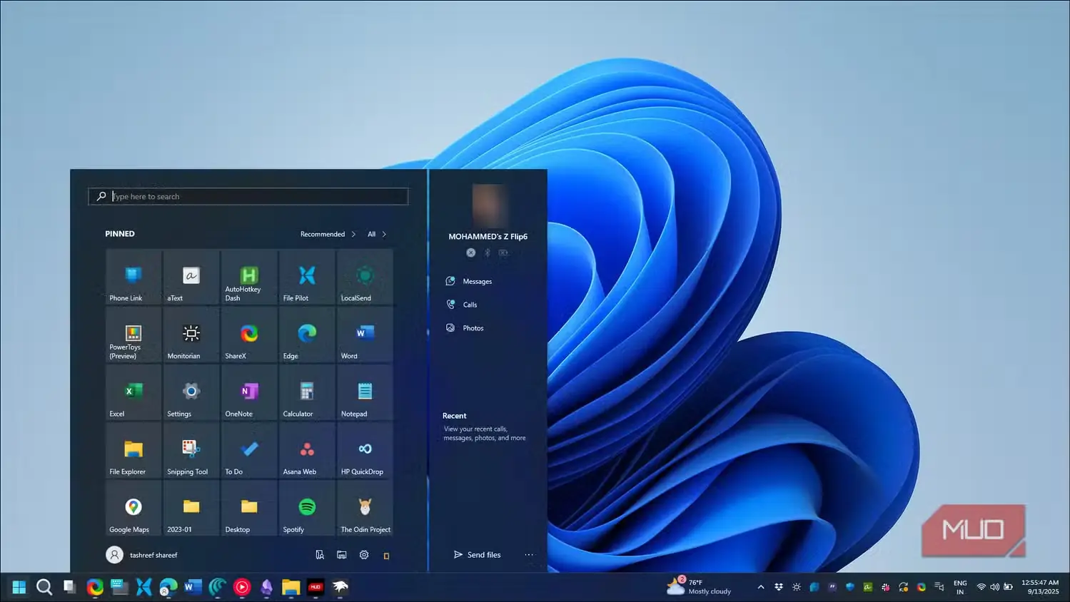 نمای LegacyFluent (Medium)-1 در منوی شروع Windows 11