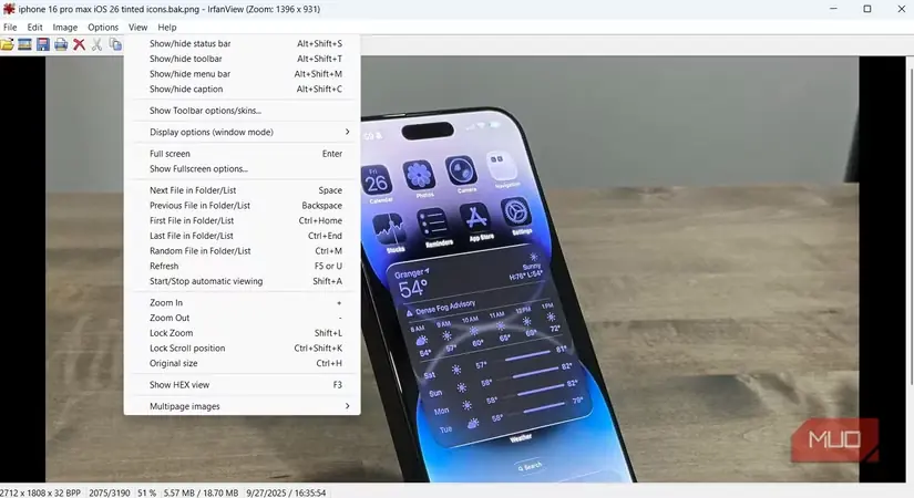 گزینههای نمایش تصویر در برنامه IrfanView روی رایانه