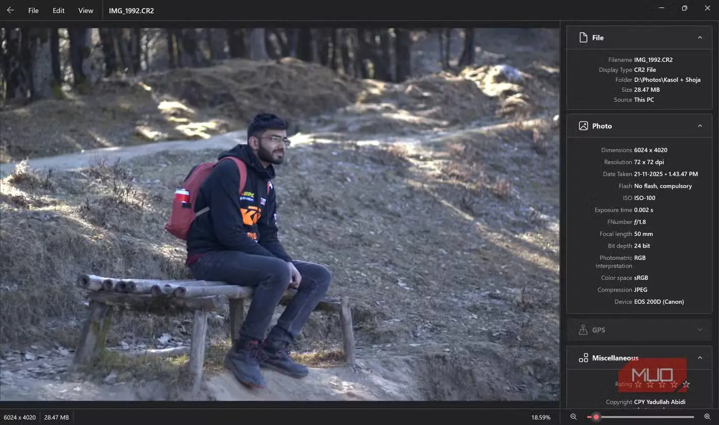 تصویر RAW بازشده در Visum Photo Viewer