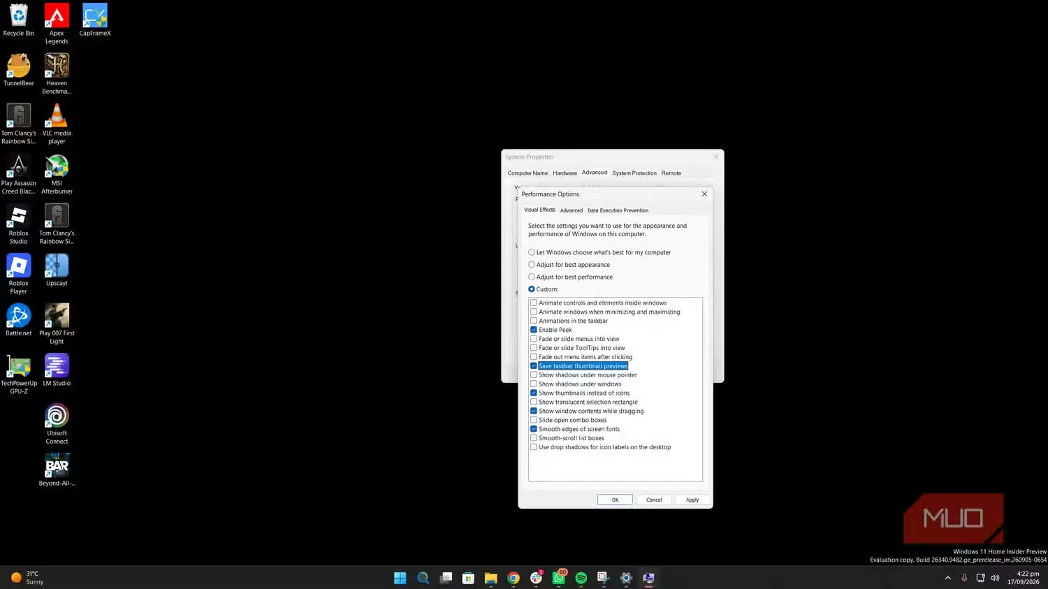 گزینههای تنظیم پویانمایی Windows