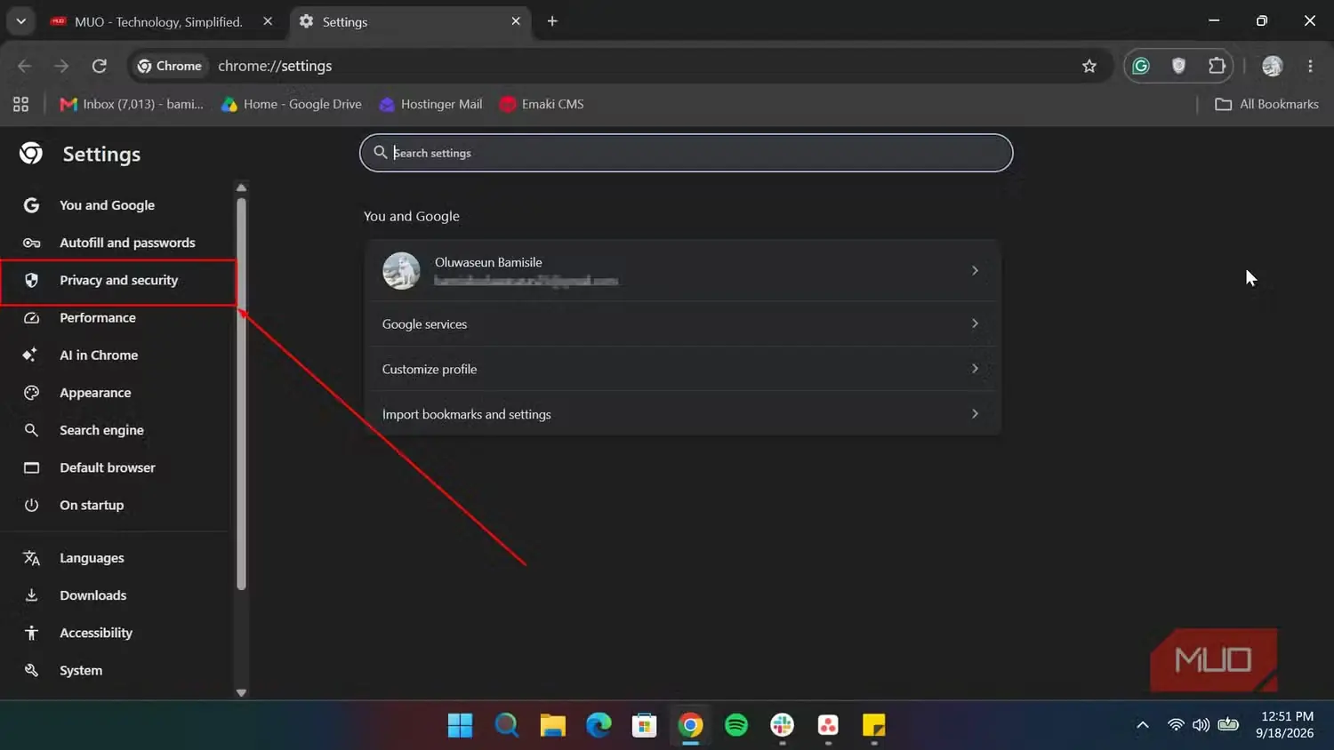 صفحهٔ تنظیمات مرورگر Chrome