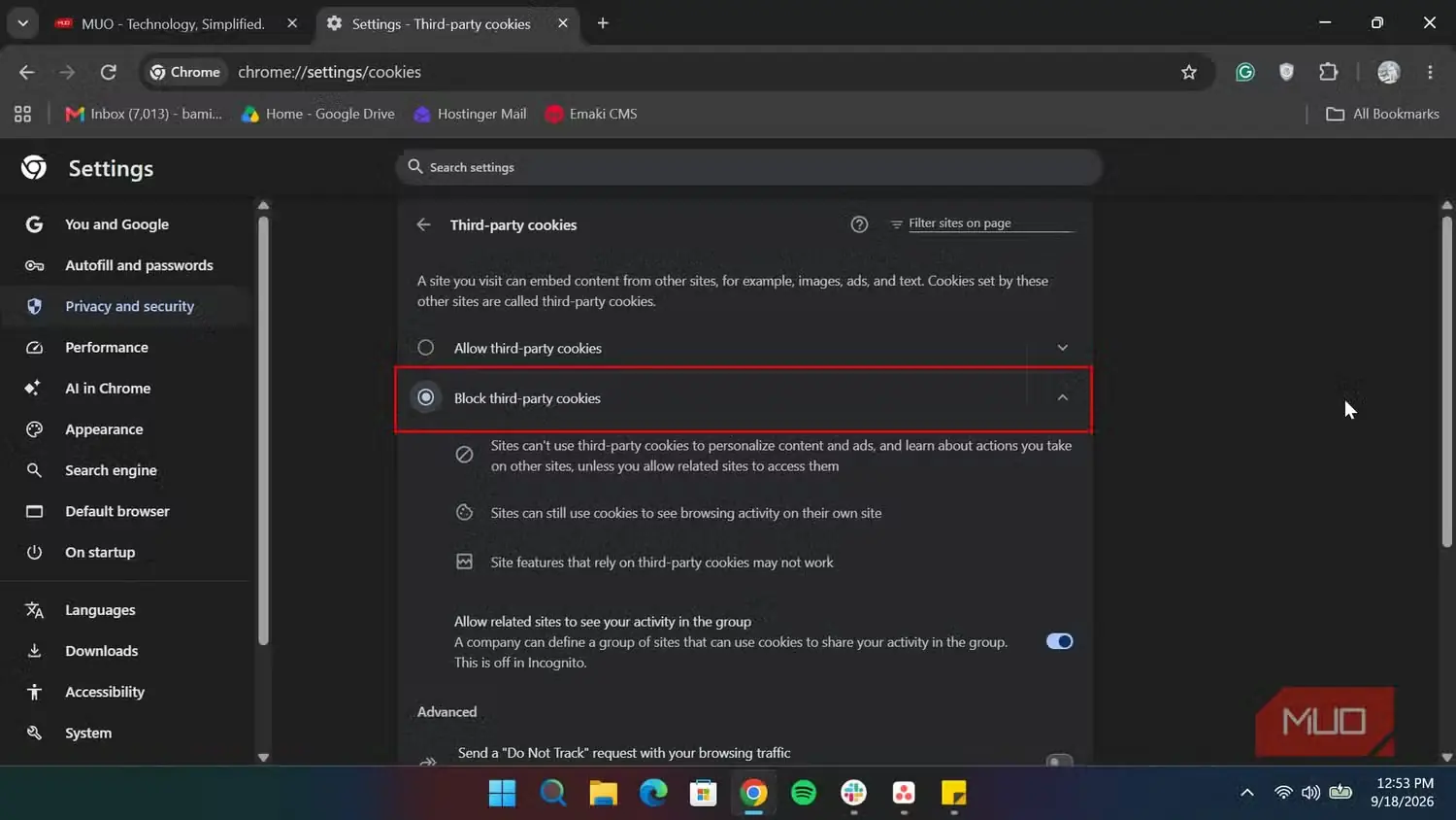 مسدود کردن کوکیهای شخص ثالث در Chrome