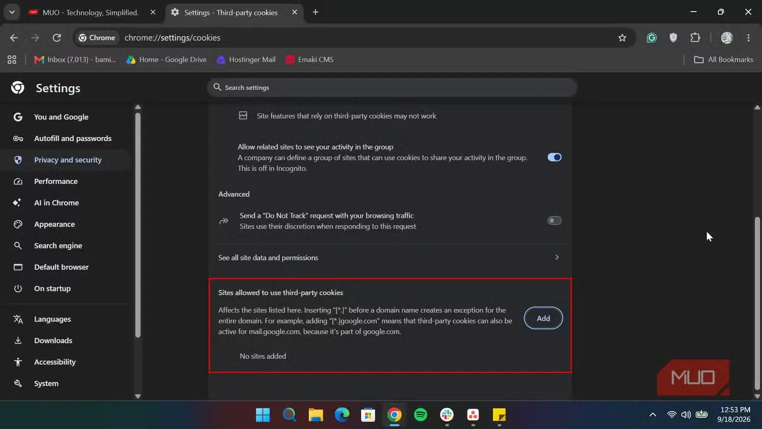 افزودن سایتهای مجاز به استفاده از کوکیهای شخص ثالث در Chrome