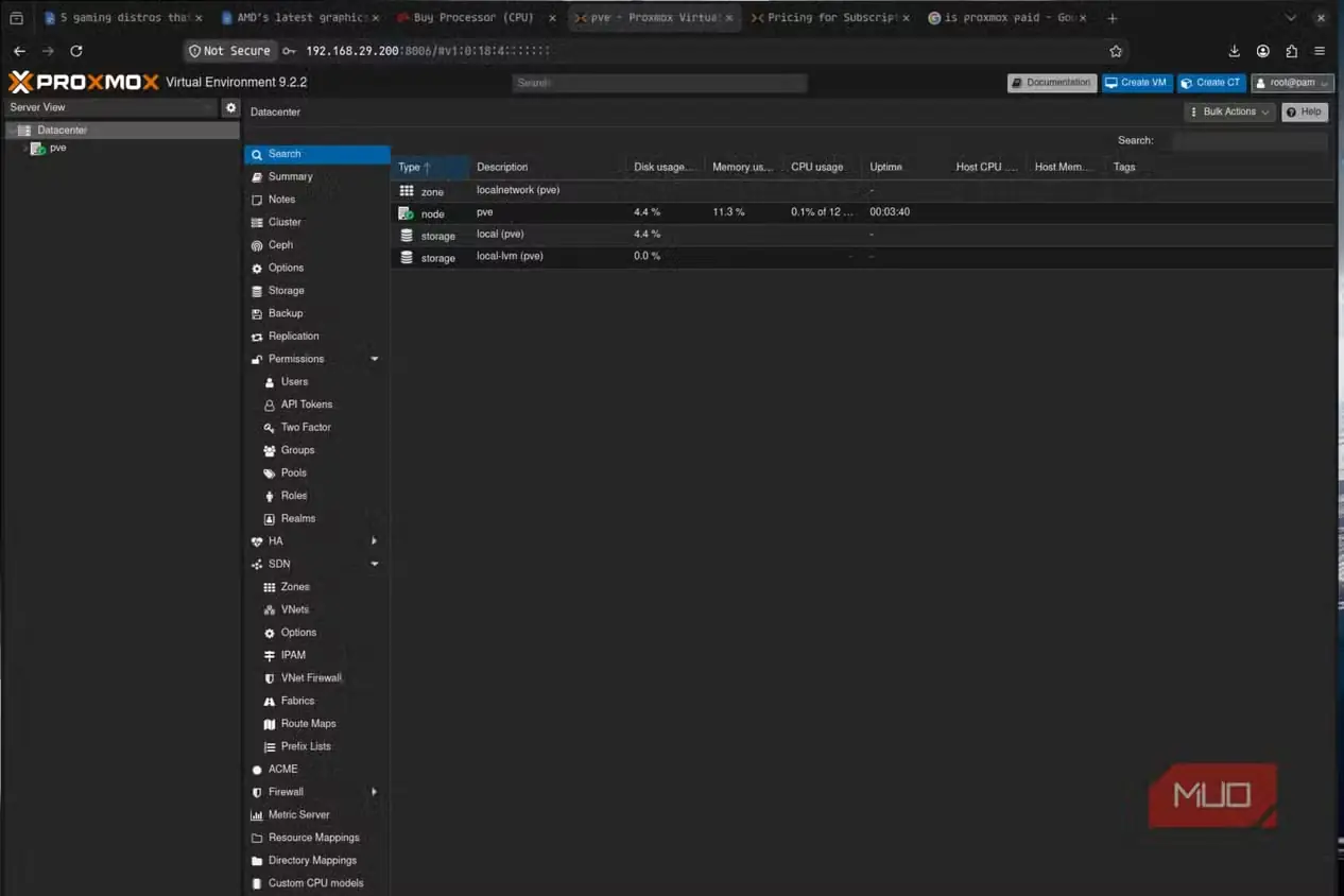 مشاهدهٔ آمار سرور Proxmox