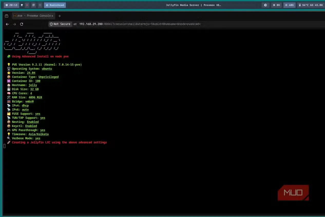 نصب Proxmox روی Jellyfin