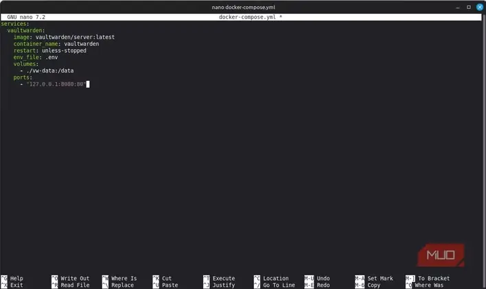 فایل docker-compose.yml مربوط به Vaultwarden