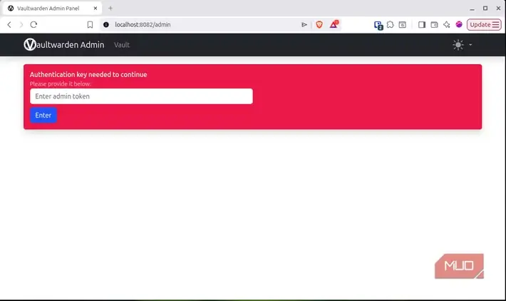 ورود به Vaultwarden با گذرواژهٔ مدیر