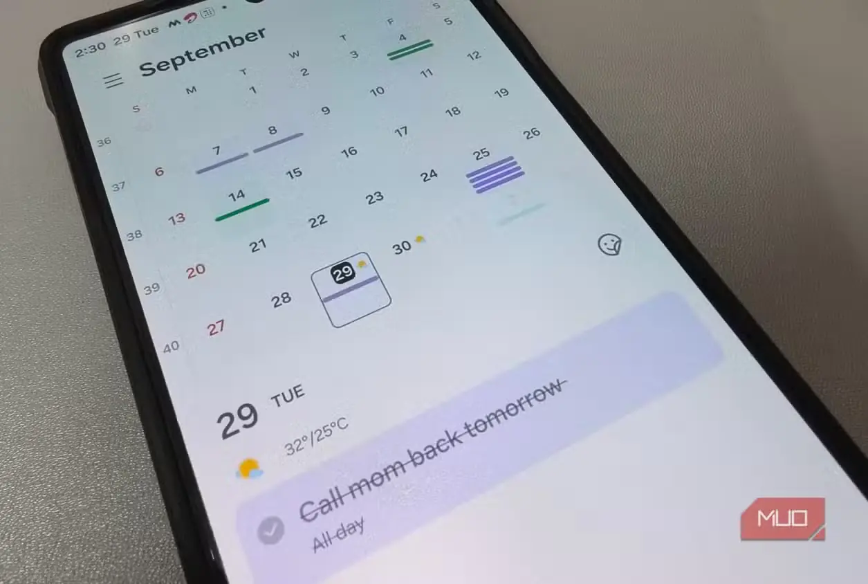 نمای ماهانه و فهرست برنامهها در Samsung Calendar