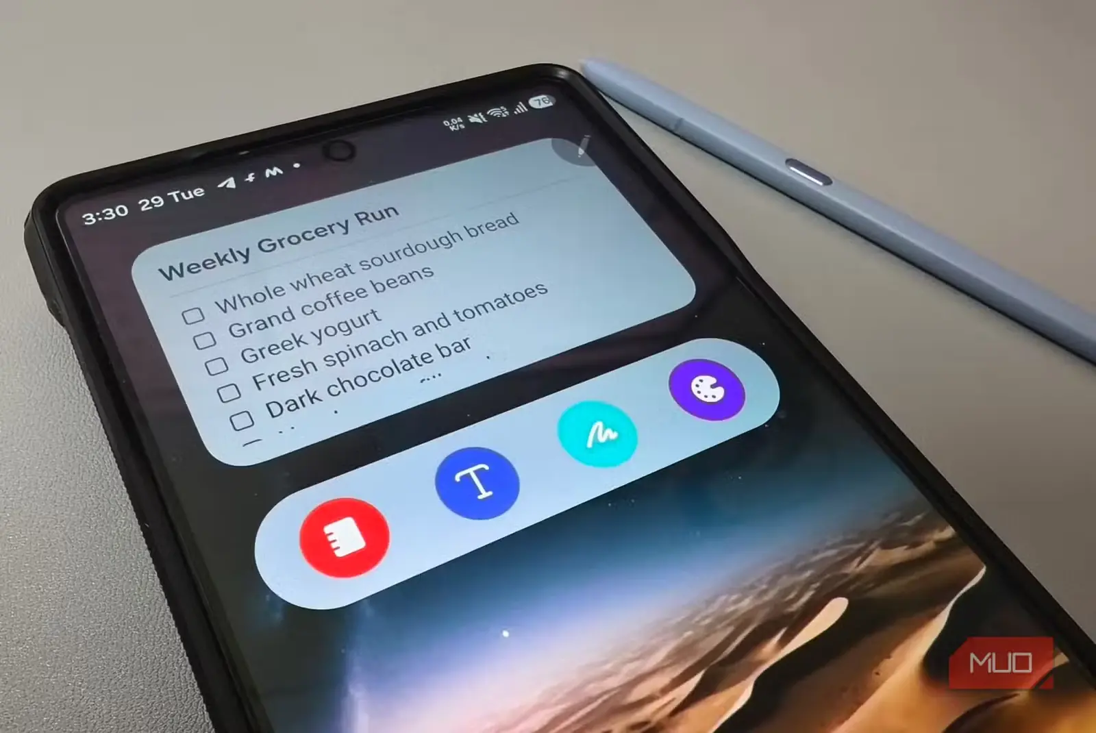 ابزارک سنجاقشده Samsung Notes در صفحه اصلی Galaxy