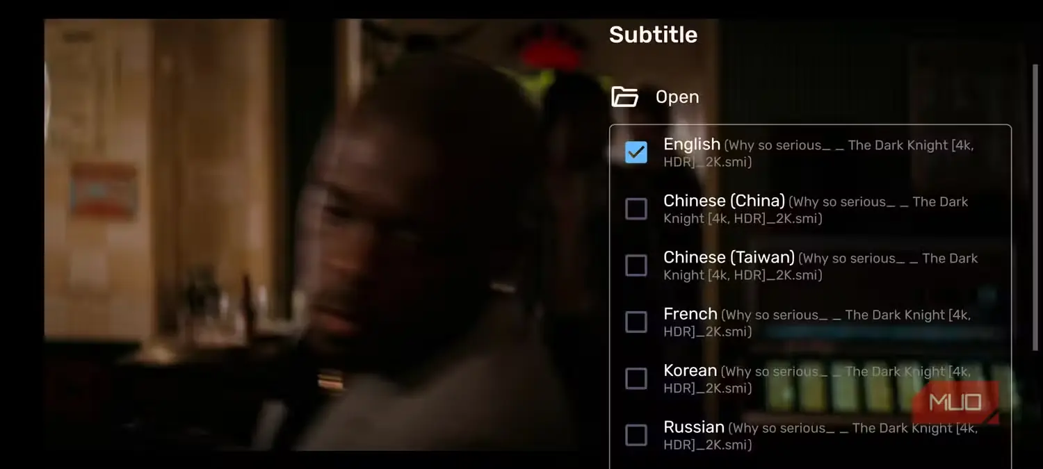 نمایی از گزینههای زیرنویس MX Player در Android
